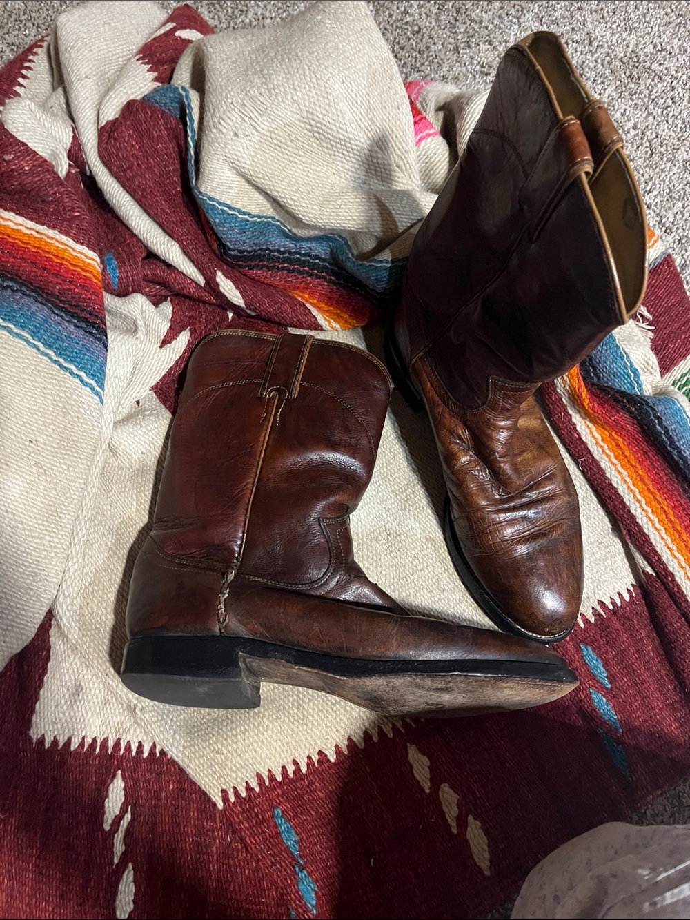 Justin Vintage Boots Brown Leather Western Pull-On Cowboy Boots